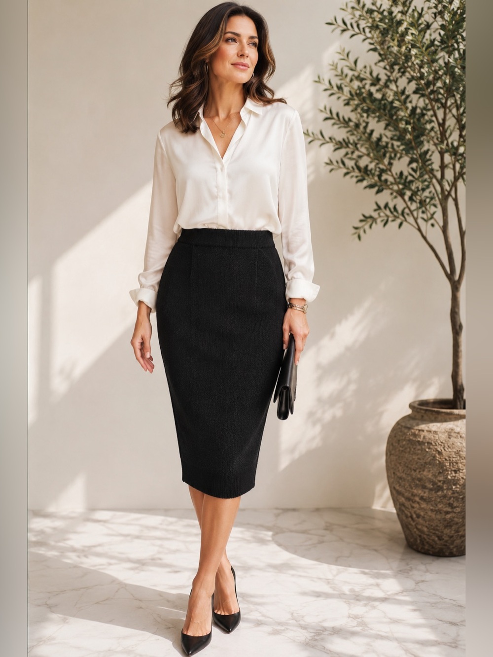 St. John Sport Black Knit Pencil Skirt Size 10 Stretch Pull On USA Classic